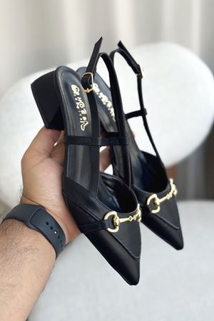 Kadın Goches Kısa Topuklu Ayakkabı - siyah-deri