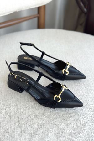 Kadın Goches Kısa Topuklu Ayakkabı - siyah-deri