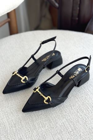 Kadın Goches Kısa Topuklu Ayakkabı - siyah-deri