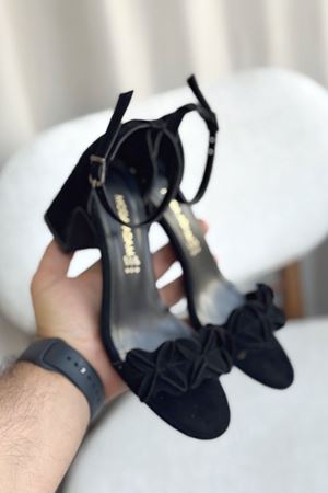 Kadın Plage Kısa Topuklu Ayakkabı - Siyah Süet