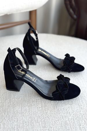 Kadın Plage Kısa Topuklu Ayakkabı - Siyah Süet