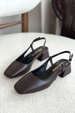 Kadın Pogba Kısa Topuklu Ayakkabı - Kahve-Deri