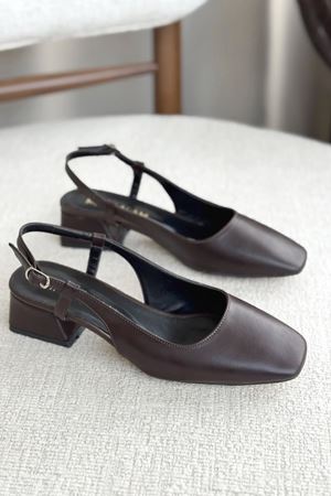 Kadın Pogba Kısa Topuklu Ayakkabı - Kahve-Deri