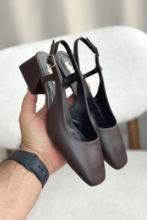 Kadın Pogba Kısa Topuklu Ayakkabı - Kahve-Deri