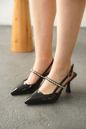 Kadın Simao Taşlı Topuklu Ayakkabı  - siyah-rugan