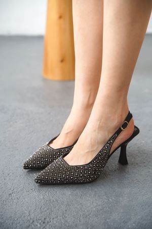 Kadın Ricors Taşlı Topuklu Ayakkabı  - Siyah