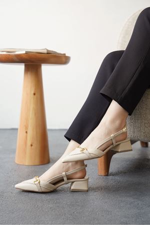 Kadın Goches Kısa Topuklu Ayakkabı - Ten Deri