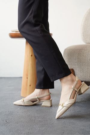 Kadın Goches Kısa Topuklu Ayakkabı - Ten Deri