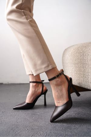 Kadın Motta İnce Topuklu Ayakkabı - Kahve-Deri