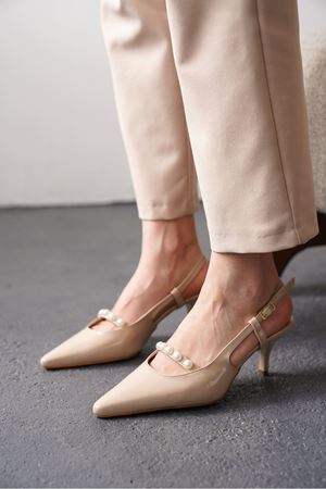 Kadın Justin İncili Kısa Topuklu Ayakkabı - Ten-Rugan