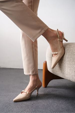 Kadın Justin İncili Kısa Topuklu Ayakkabı - Ten-Rugan