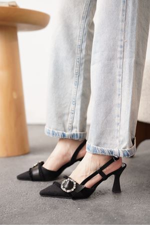 Kadın Nero Kot Taşlı  Topuklu Ayakkabı - Siyah