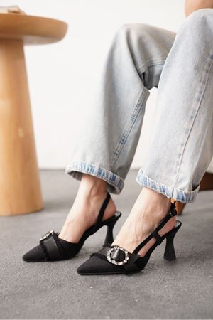 Kadın Nero Kot Taşlı  Topuklu Ayakkabı - Siyah