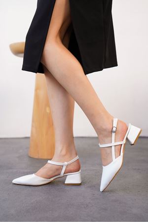 Kadın Franco Kısa Topuklu Ayakkabı - Beyaz-Rugan