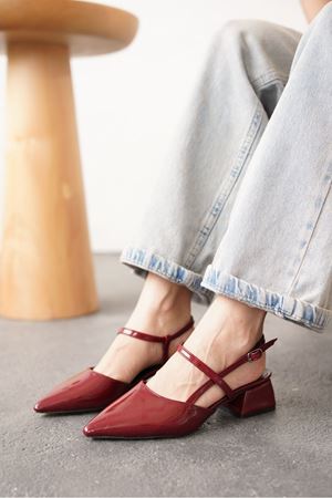 Kadın Franco Kısa Topuklu Ayakkabı - Bordo-Rugan