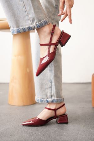 Kadın Franco Kısa Topuklu Ayakkabı - Bordo-Rugan