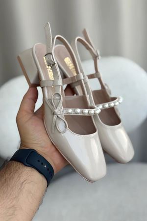 Kadın Maste İncili Kısa Topuklu Ayakkabı - Ten-Rugan