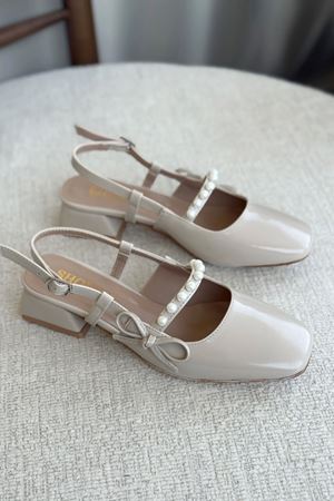 Kadın Maste İncili Kısa Topuklu Ayakkabı - Ten-Rugan