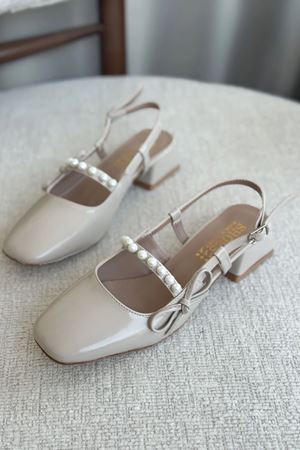 Kadın Maste İncili Kısa Topuklu Ayakkabı - Ten-Rugan