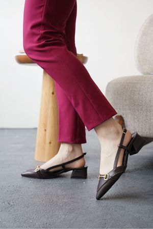 Kadın Goches Kısa Topuklu Ayakkabı - Kahve-Deri