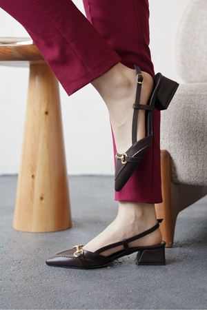 Kadın Goches Kısa Topuklu Ayakkabı - Kahve-Deri