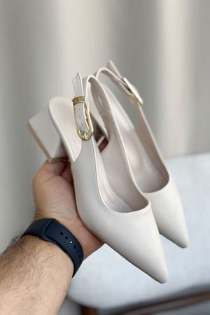 Kadın Mely Tokalı Kısa Topuklu Ayakkabı - Ten Deri