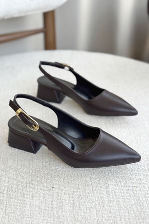 Kadın Mely Tokalı Kısa Topuklu Ayakkabı - Kahve-Deri