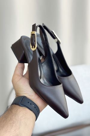 Kadın Mely Tokalı Kısa Topuklu Ayakkabı - Kahve-Deri