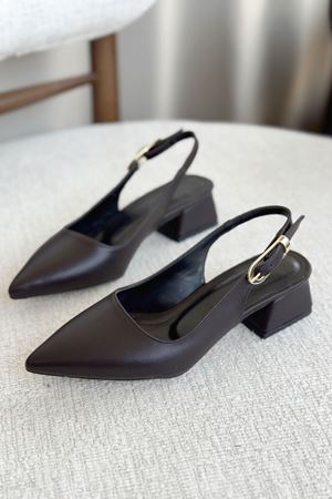 Kadın Mely Tokalı Kısa Topuklu Ayakkabı - Kahve-Deri