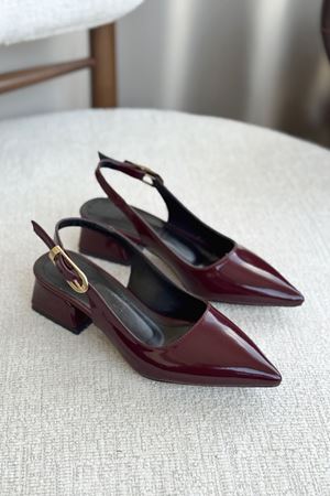 Kadın Mely Tokalı Kısa Topuklu Ayakkabı - Bordo-Rugan