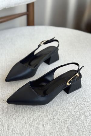 Kadın Mely Tokalı Kısa Topuklu Ayakkabı - siyah-deri