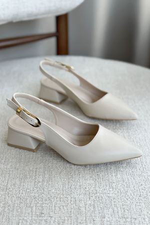 Kadın Mely Tokalı Kısa Topuklu Ayakkabı - Ten Deri