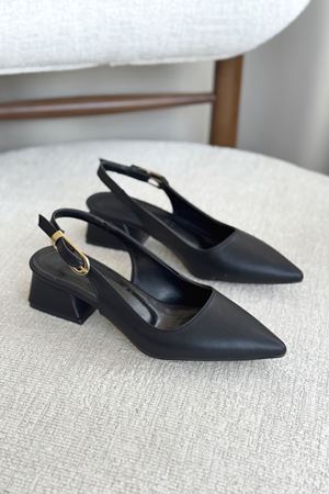 Kadın Mely Tokalı Kısa Topuklu Ayakkabı - siyah-deri