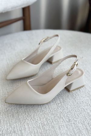 Kadın Mely Tokalı Kısa Topuklu Ayakkabı - Ten Deri