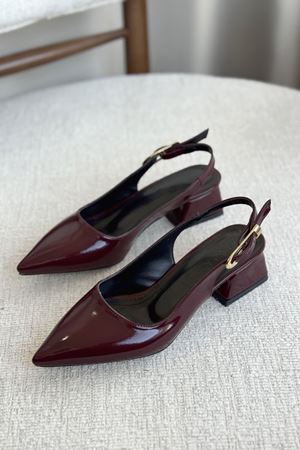 Kadın Mely Tokalı Kısa Topuklu Ayakkabı - Bordo-Rugan