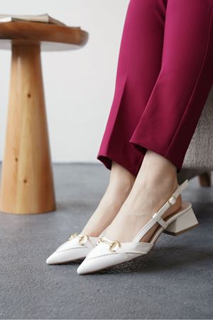 Kadın Goches Kısa Topuklu Ayakkabı - Beyaz