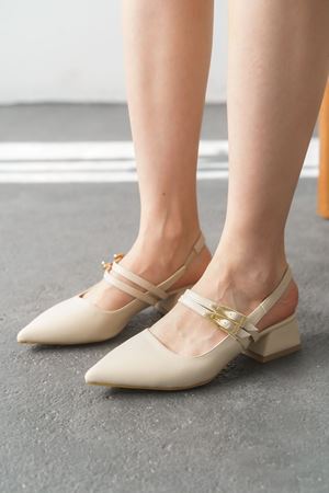 Kadın Gray Tokalı Kısa Topuk Ayakkabı - Ten Deri