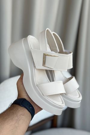 Kadın Lizbon Kalın Tabanlı Sandalet - Ten Deri