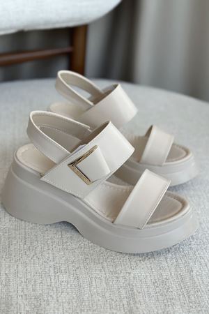 Kadın Lizbon Kalın Tabanlı Sandalet - Ten Deri