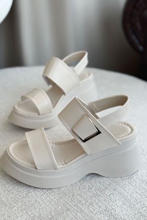 Kadın Lizbon Kalın Tabanlı Sandalet - Ten Deri