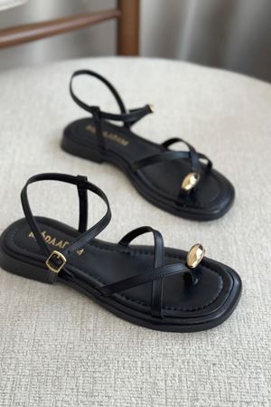 Kadın Robena Parmak Arası Sandalet - siyah-deri