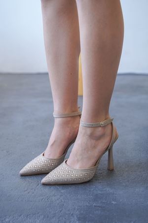 Kadın Jeff İnce Topuklu Taşlı Ayakkabı - Ten