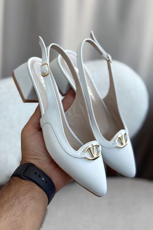 Kadın Jamal Tokalı Kısa Ayakkabı  - Beyaz-Deri