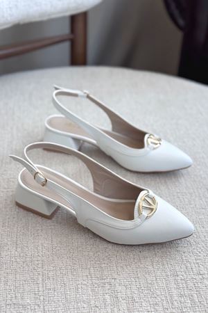 Kadın Jamal Tokalı Kısa Ayakkabı  - Beyaz-Deri