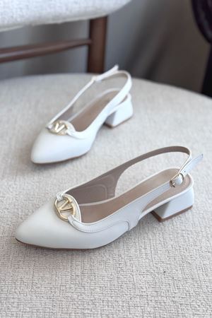 Kadın Jamal Tokalı Kısa Ayakkabı  - Beyaz-Deri