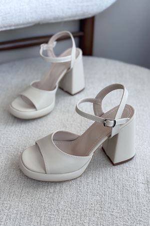 Kadın Andre Platformlu Topuklu Ayakkabı - Ten Deri