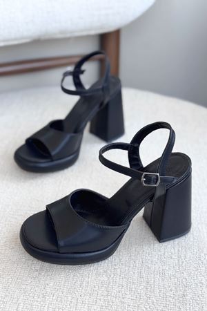 Kadın Andre Platformlu Topuklu Ayakkabı - siyah-deri