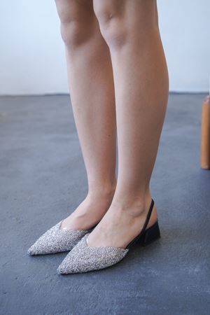 Kadın Enju Kısa Topuklu Cam Kırığı Taşlı Ayakkabı - Siyah