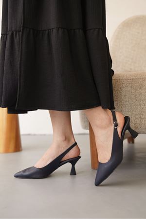 Kadın Frodi Kısa Topuklu Ayakkabı - Lacivert-Deri