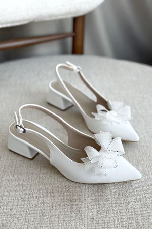 Kadın Howen Kısa Topuklu Ayakkabı - Beyaz-Deri